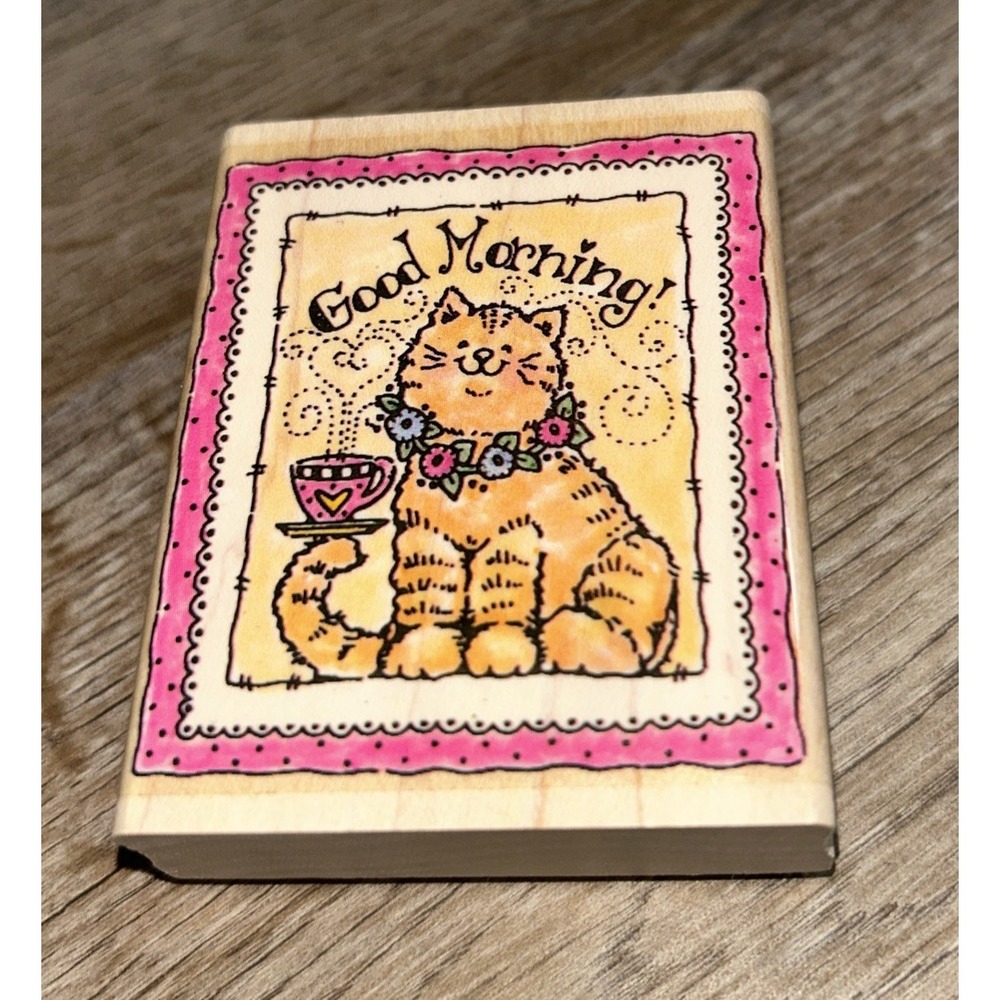 Penny Black 325E‎ Good Morning Cat Tea Flowers Stamp